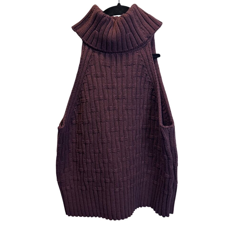 Halter Neck Turtleneck Cable Knit Sleeveless Sweater Vest Top Chocolate Brown M